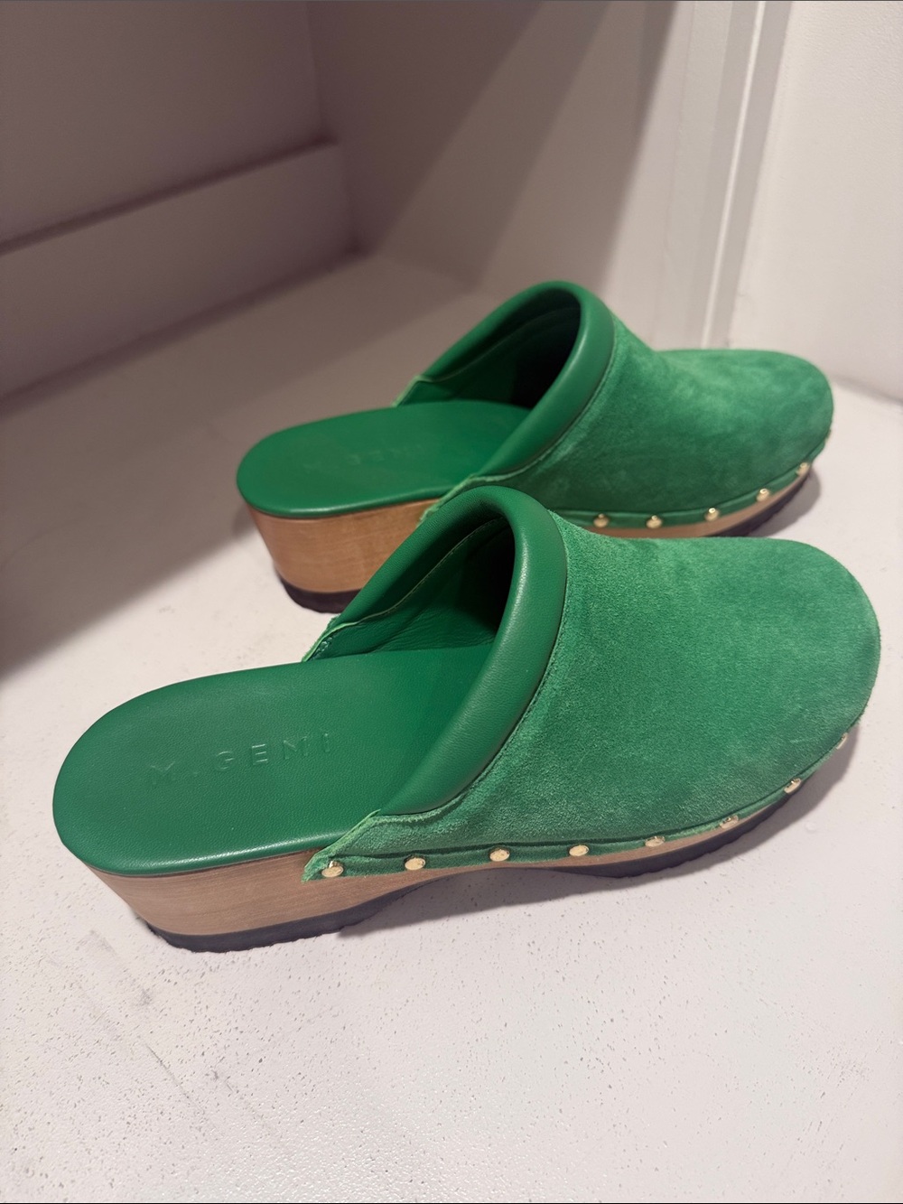 M Gemi Green Suede Studded Clogs - Picture 5 of 6